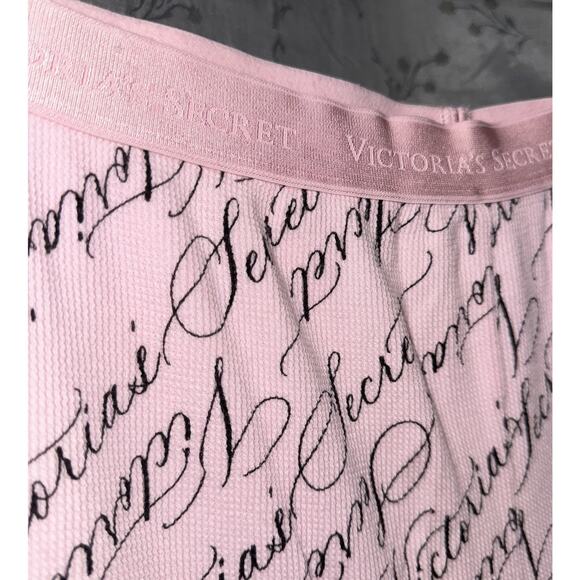 Victorias Secret 2XL Baby Pink Thermal Pajama Set Top Pants Waffle Cursive Print - Picture 7 of 9